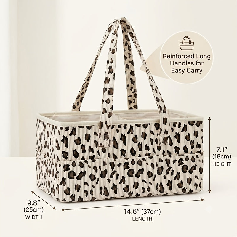 1 panier de rangement pour bébé en velours côtelé à motif léopard — Monptitlou