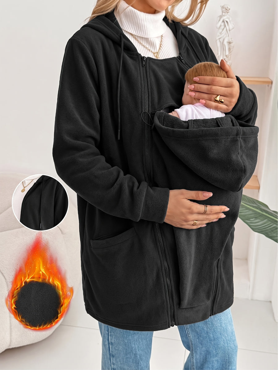 Maternité Hiver Couleur Unie Porte-Bébé Multifonctionnel Manteau Chaud — Monptitlou