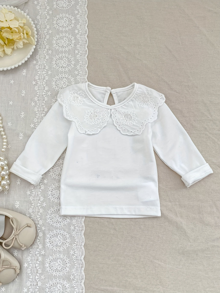 T-shirt pour filles à col dentelle unicolore — Monptitlou