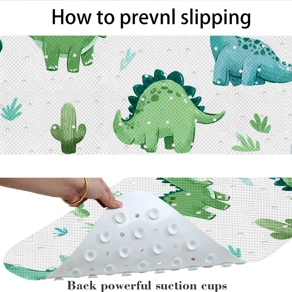 1 tapis de baignoire imprimé motif dessin animé, motif dinosaure vert — Monptitlou