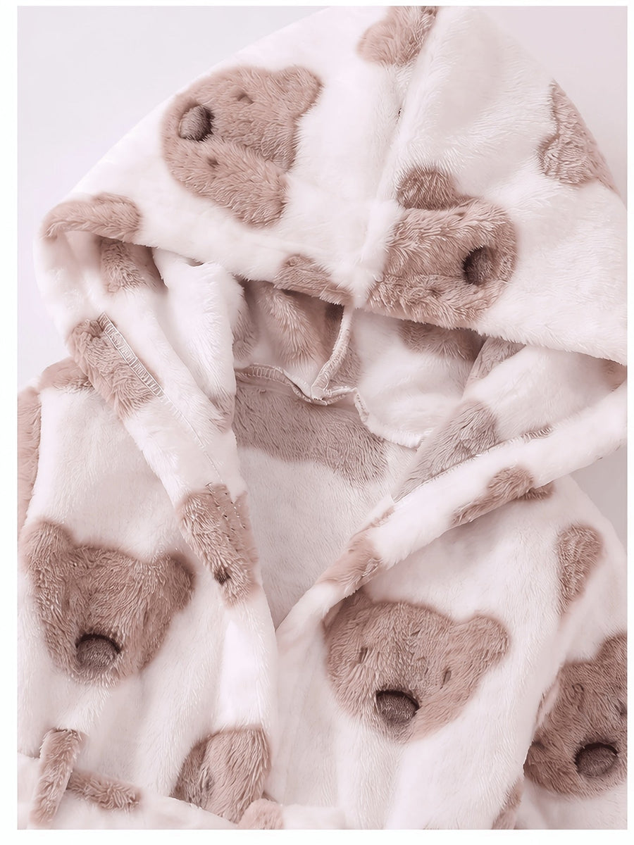 Pour bébé garçon : veste à capuche et pantalon en peluche crème à motif — Monptitlou