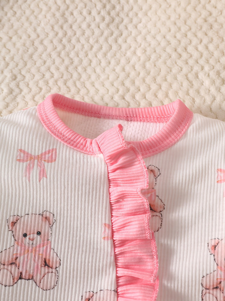 Body bébé fille imprimé ours avec pieds, assorti d'un chapeau nœud — Monptitlou