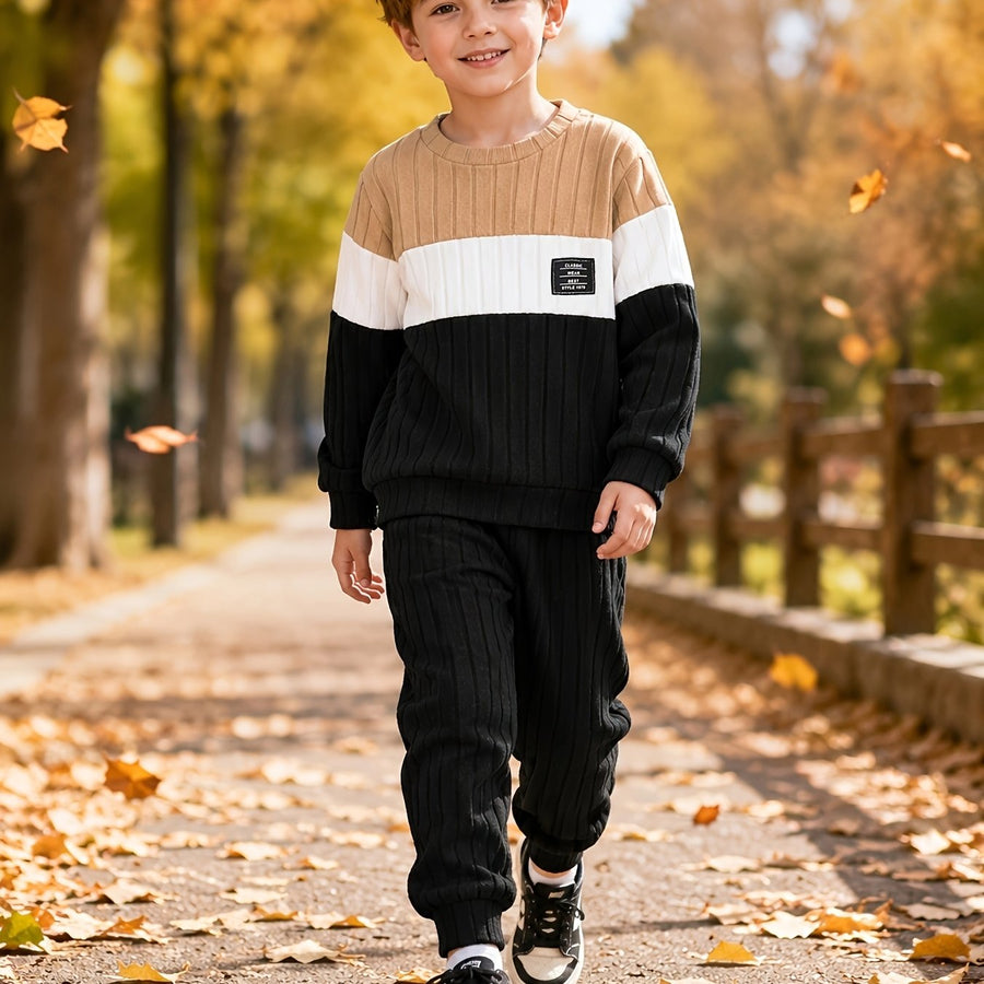 Ensemble 2 pièces pour garçons, tenue décontractée tendance à col rond — Monptitlou
