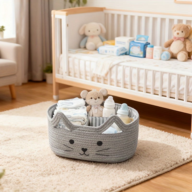 Panier de rangement tissé main à thème chat — Monptitlou