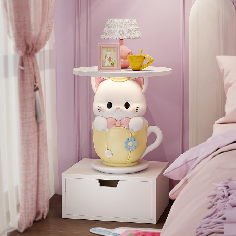 Table d'appoint en résine forme tasse à thé motif chaton mignon dessin — Monptitlou