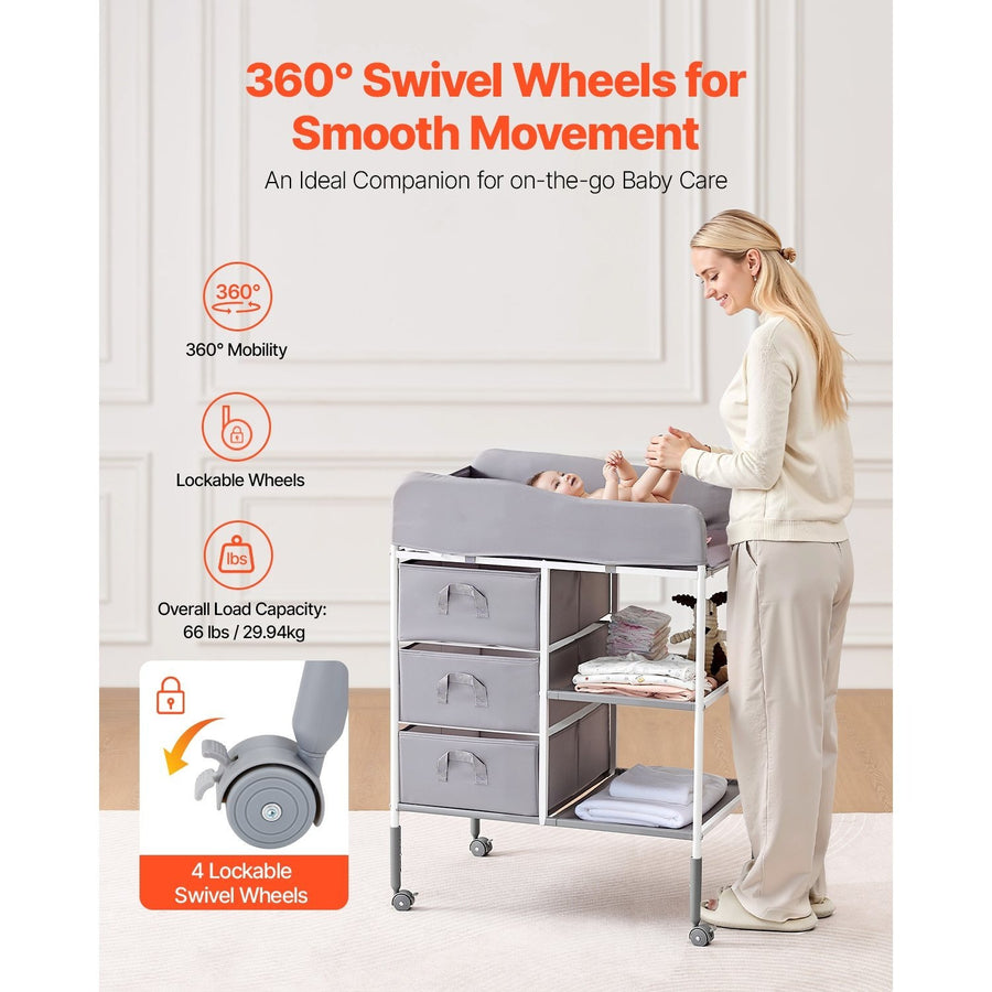 VEVOR Table De Changement D'urgence Portable Avec 3 Tiroirs Et Roues — Monptitlou