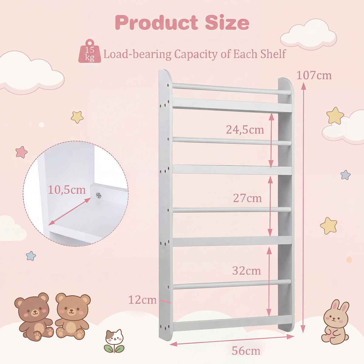 Bibliothèque pour enfants, étagère murale à 4 niveaux pour jouets et — Monptitlou Image