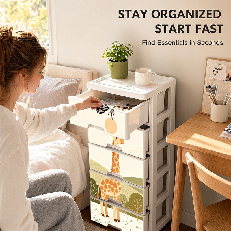 Tour de rangement en plastique à 5 tiroirs avec motifs esthétiques — Monptitlou