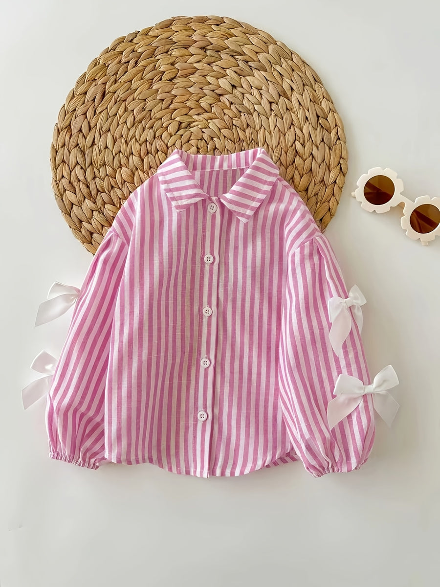 [Chemise bébé rayée] 1 pc Chemise bébé style doux à col polo manches — Monptitlou