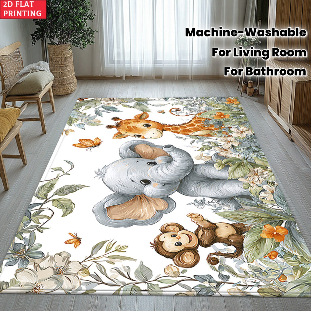 Tapis à motif animaux de la jungle en aquarelle, avec des girafes — Monptitlou