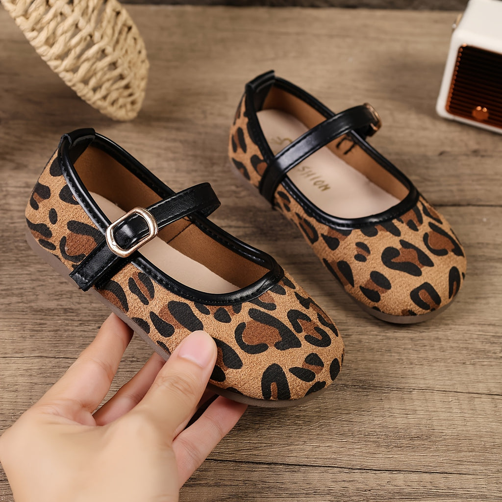 Chaussures plates Mary Jane imprimé léopard pour filles — Monptitlou