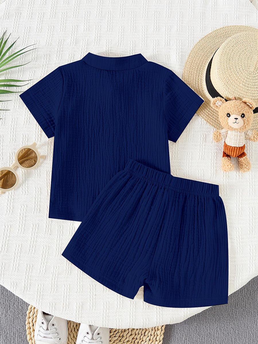 Ensemble 2 pièces pour garçon 0-3 ans : chemise à col droit manches