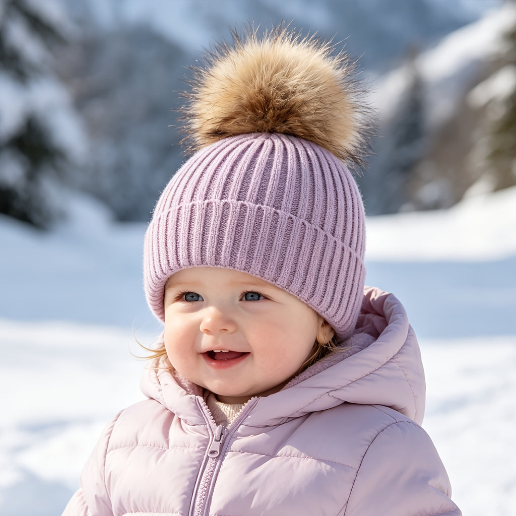 1 bonnet en tricot rayé à pompon pour enfant, automne/hiver — Monptitlou