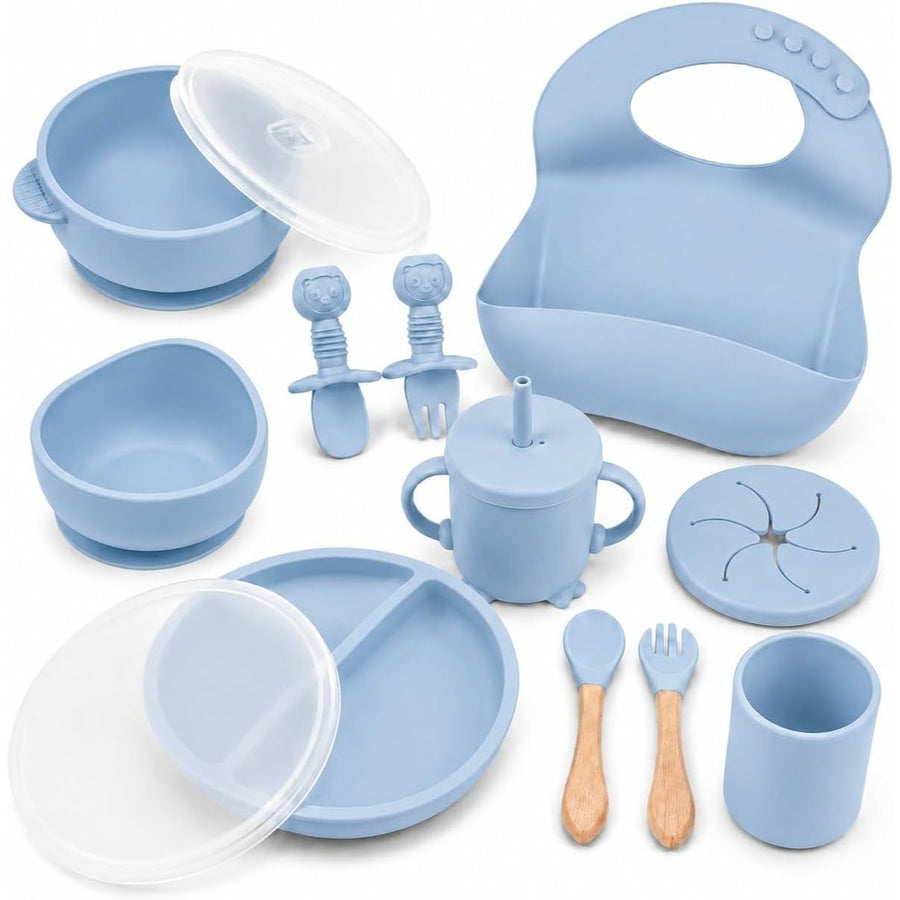 Ensemble d'alimentation bleu pour bébé en silicone — Monptitlou