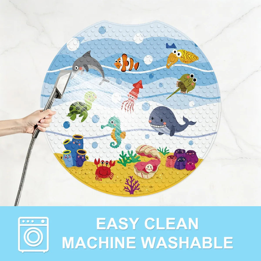 Tapis de salle de bain rond avec encoche, motif animal marin cartoon — Monptitlou