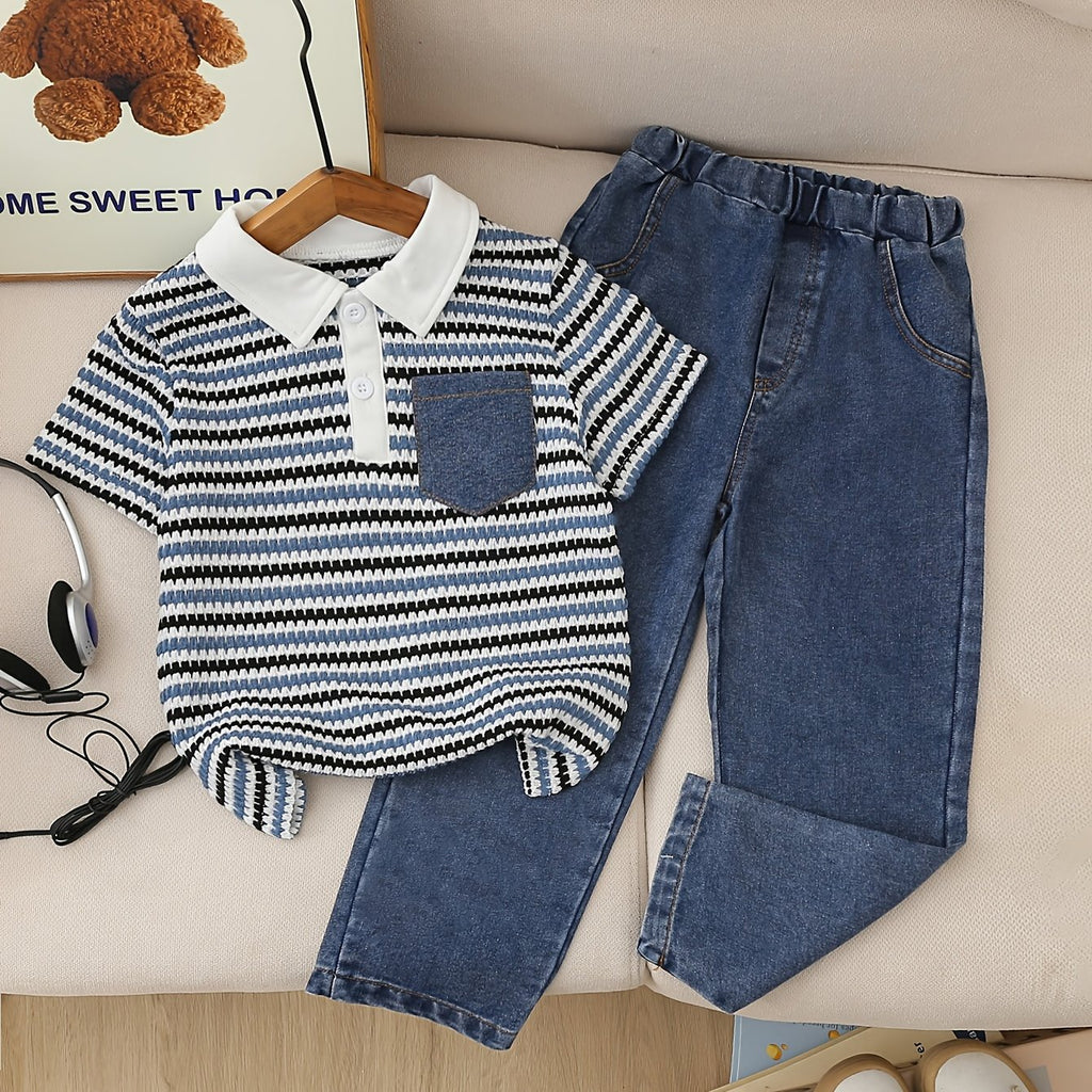 Ensemble 2 pièces polo rayé garçon printemps/été décontracté + pantalon — Monptitlou