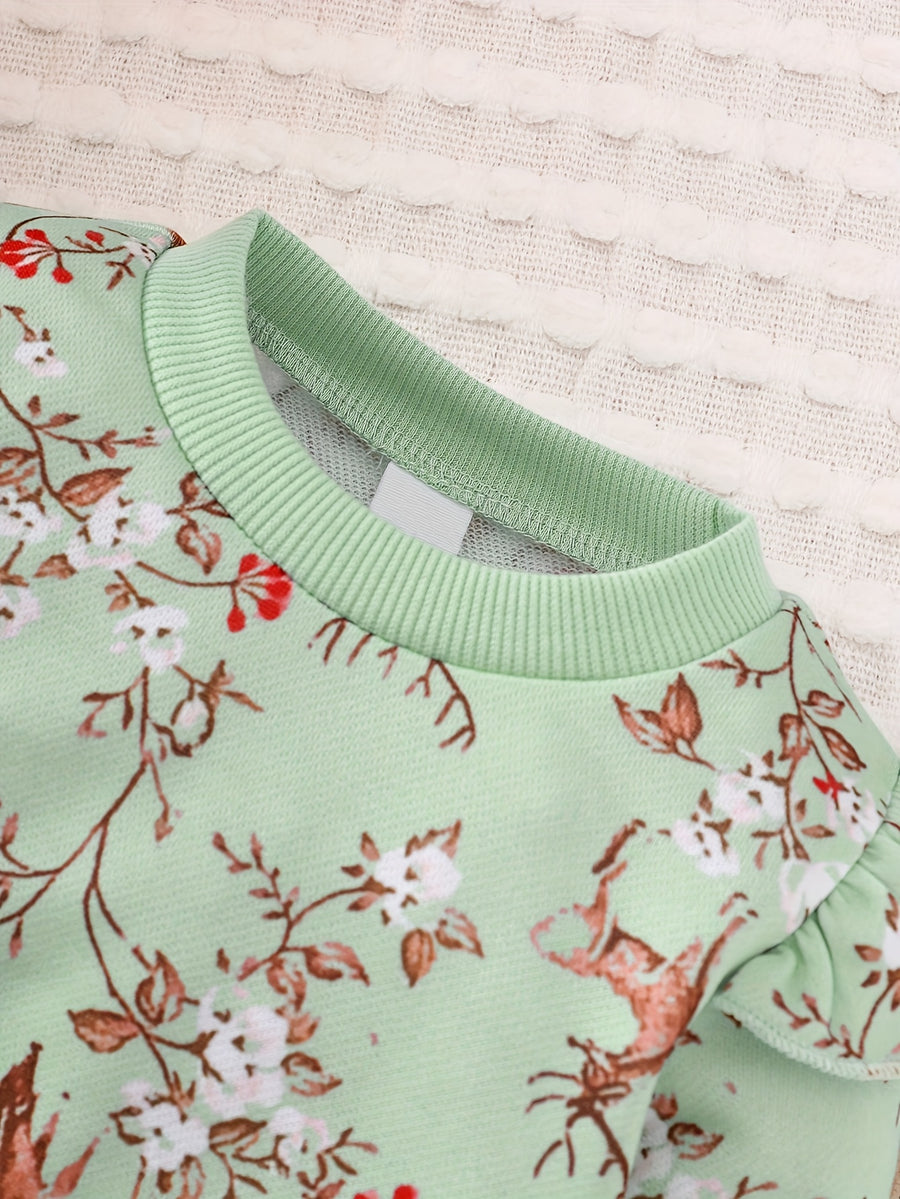 Pull à manches longues col rond imprimé floral pour enfant — Monptitlou