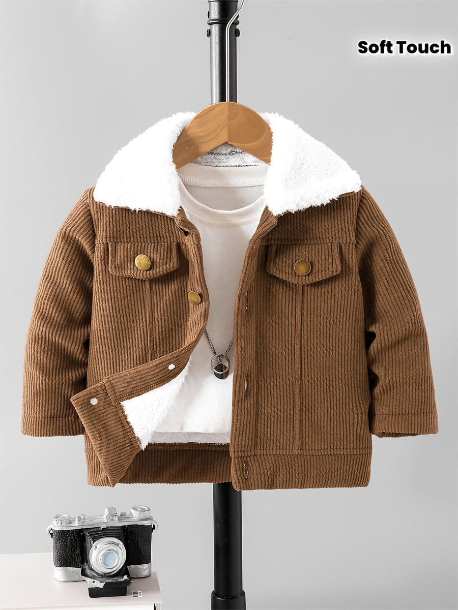 Ensemble Garçon : Veste en Velours Côtelé et Manteau Brun en Peluche à — Monptitlou
