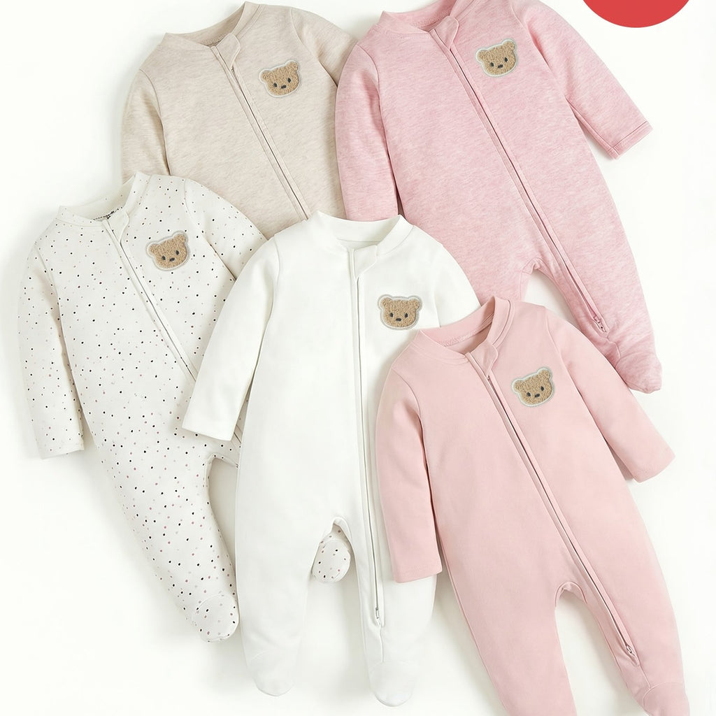 (Aléatoire 1pc) Barboteuse Bébé Double Fermeture Éclair Manches Longues — Monptitlou