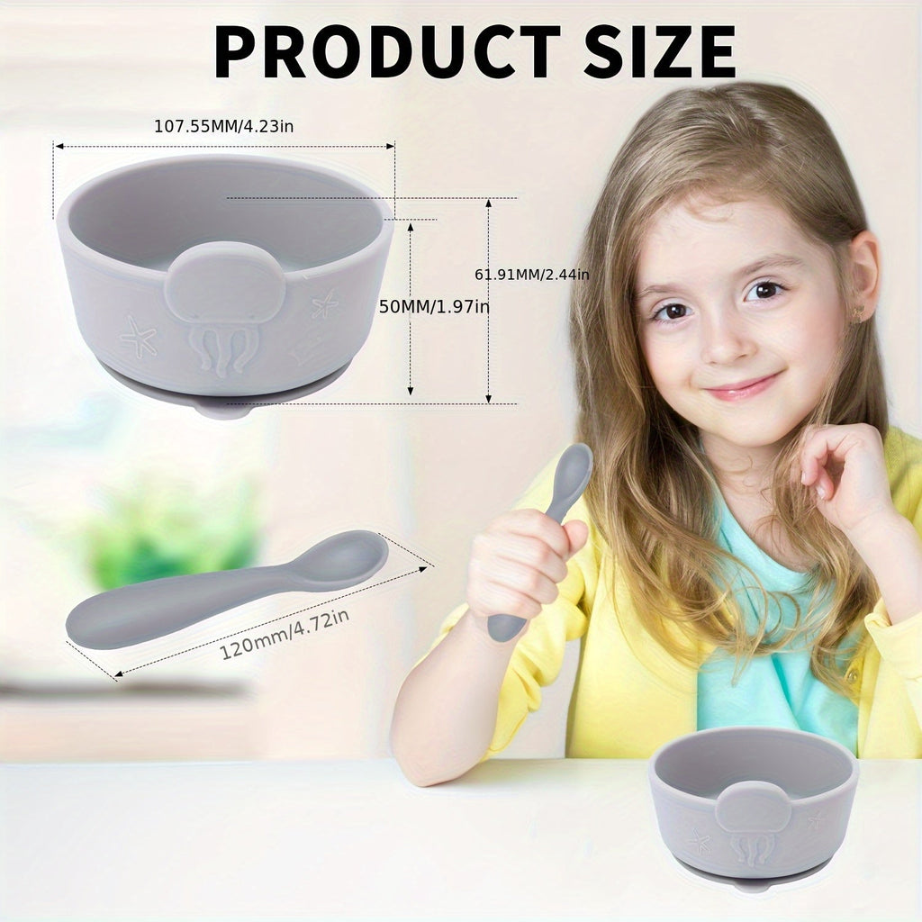 Bols en silicone alimentaire pour bébé avec ventouse, cuillère — Monptitlou