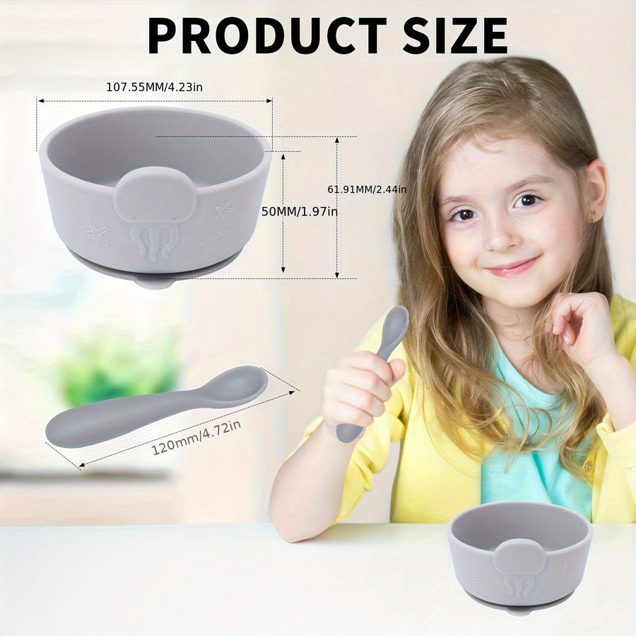 Bols en silicone alimentaire pour bébé avec ventouse, cuillère — Monptitlou