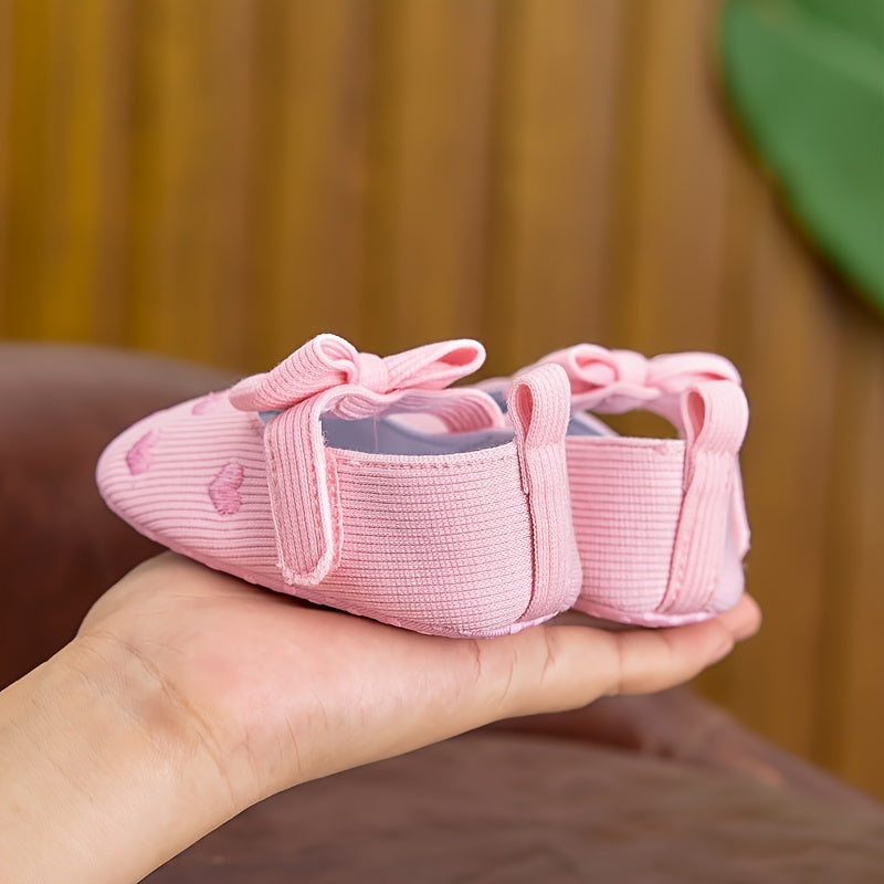 Chaussures bébé fille princesse printemps automne quatre saisons, adaptées 0-6-12 mois, semelle souple, nœud cœur scratc