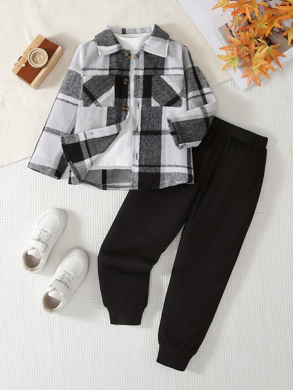Ensemble 2 pièces vichy veste à double poche et pantalon de sport pour — Monptitlou