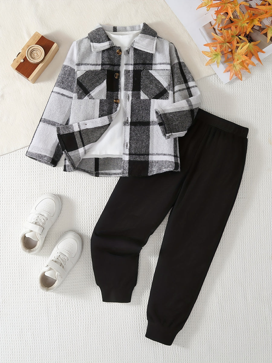 Ensemble 2 pièces vichy veste à double poche et pantalon de sport pour — Monptitlou