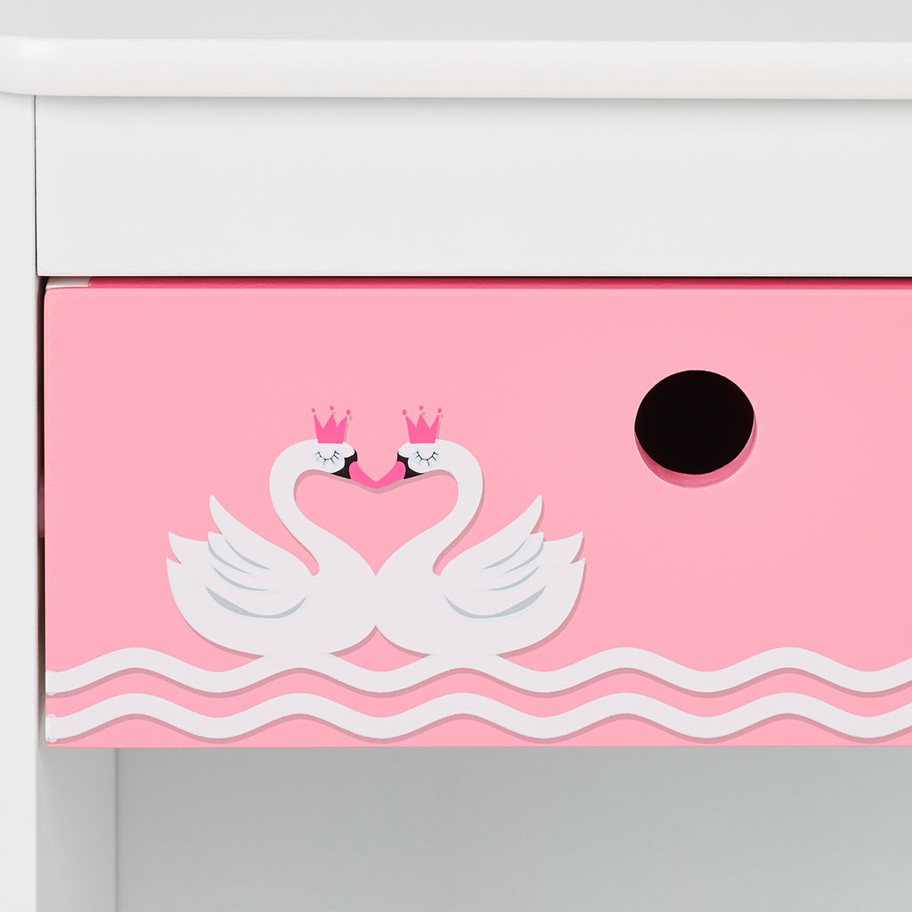 Table de chevet pour enfant « Cygne » en blanc/rose — Monptitlou