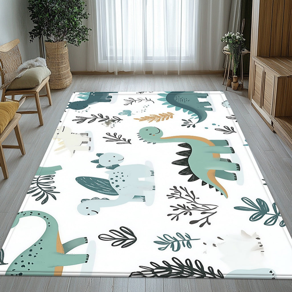 Grand tapis de jeu doux avec motifs dinosaures Rex et Tricératops — Monptitlou