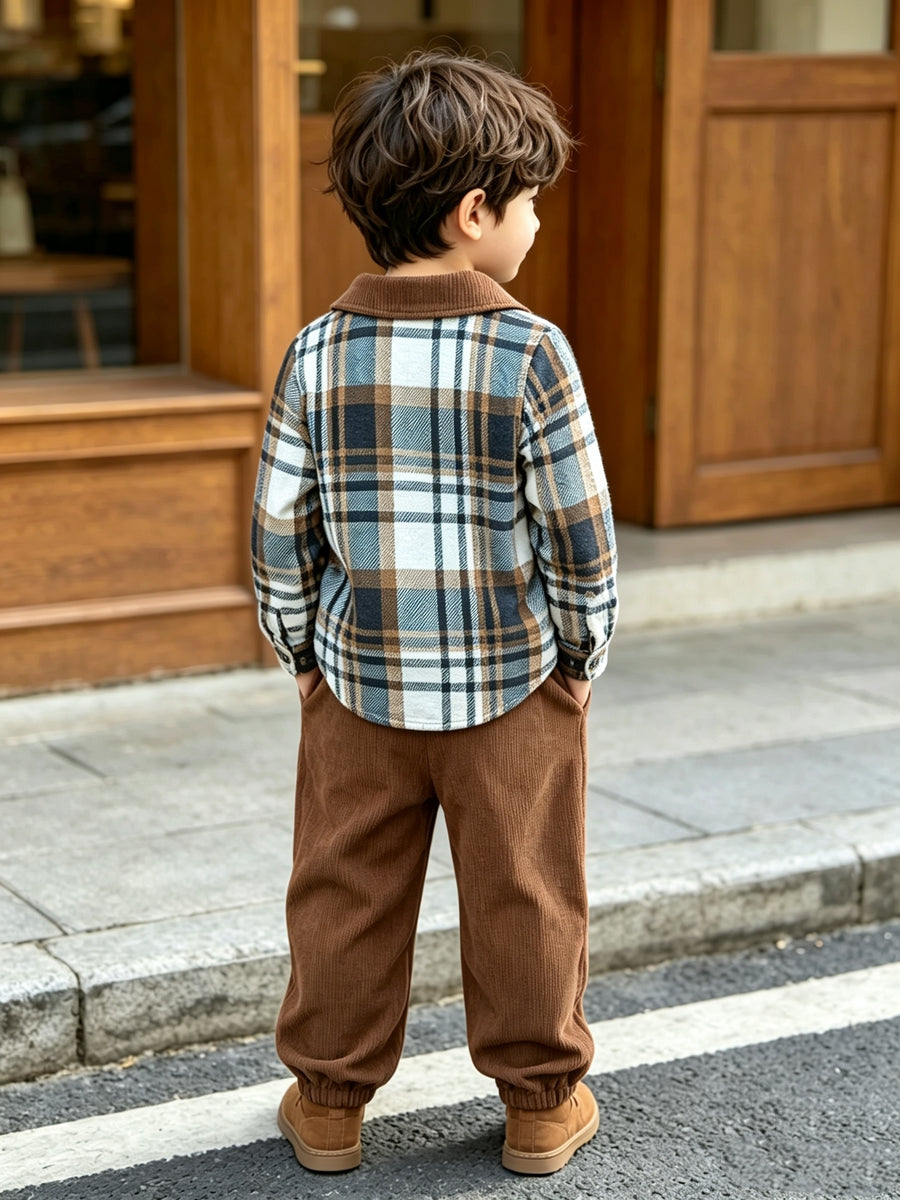 Nouveau ensemble rentrée scolaire automne-hiver pour garçons : chemise — Monptitlou