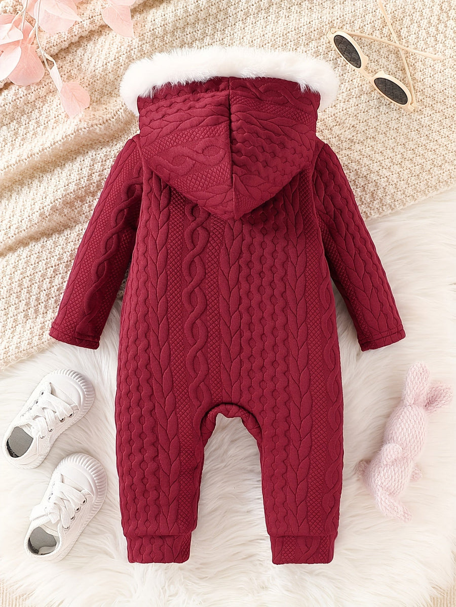 Combinaison pour bébés filles, style décontracté automne-hiver, à capuche épaisse, unie, à un bouton, coupe classique et