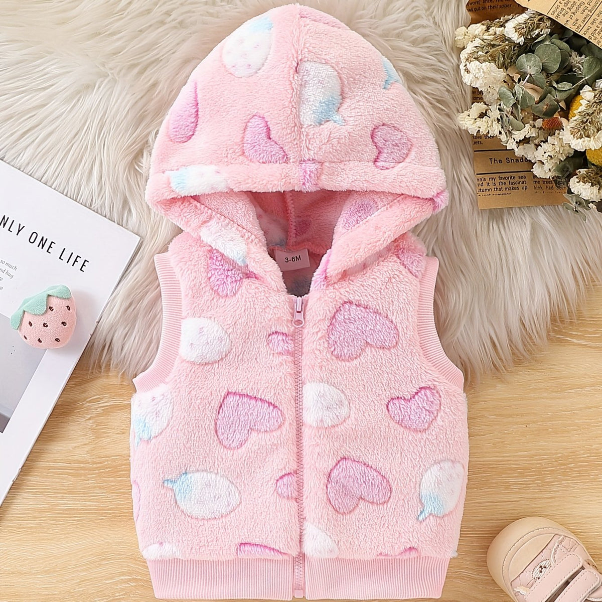 Gilet à capuche en peluche mignon à motifs cœur et fraise pour bébé — Monptitlou Image