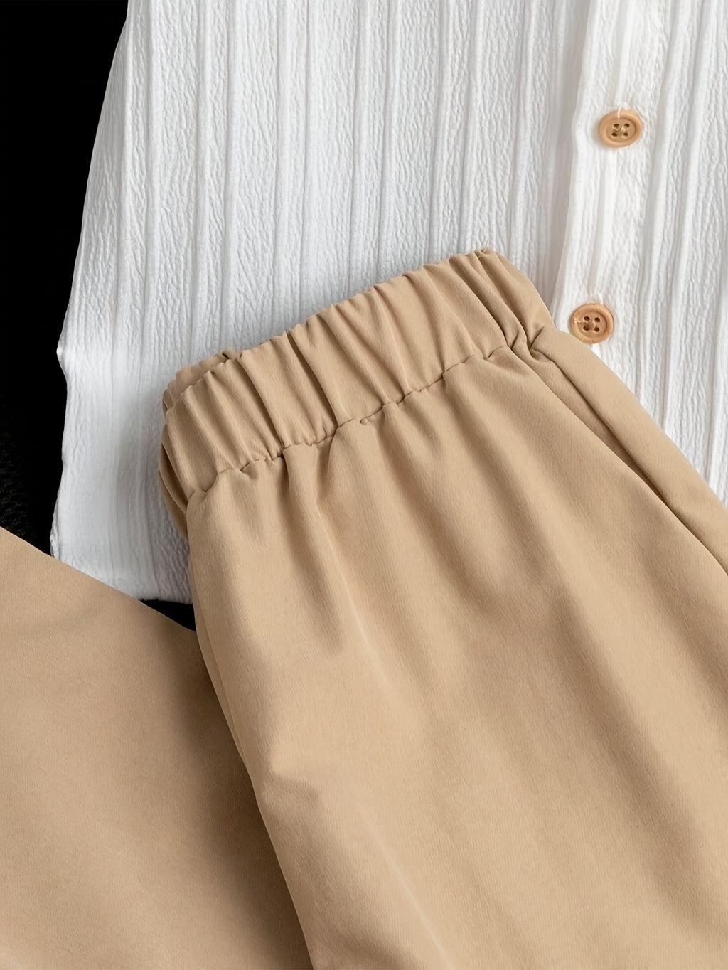 [Idéal été automne] Ensemble chemise à manches longues unie et rayée et — Monptitlou