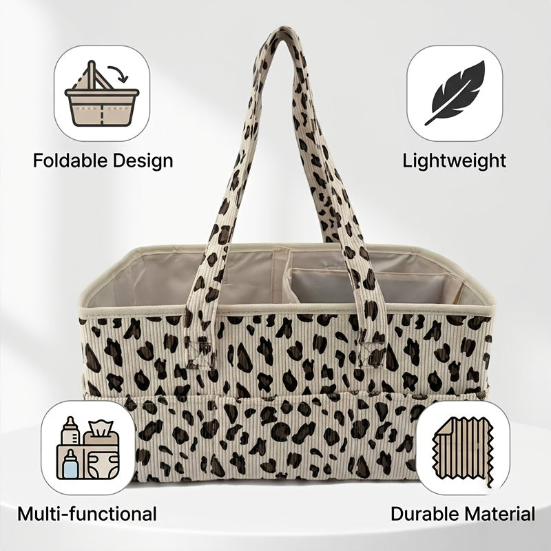 1 panier de rangement pour bébé en velours côtelé à motif léopard — Monptitlou