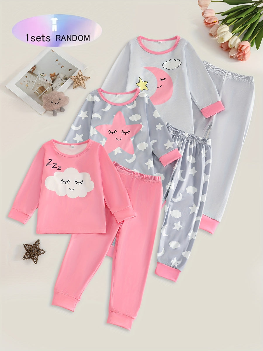 Pyjama pour filles avec imprimé nuage, étoile et lune — Monptitlou