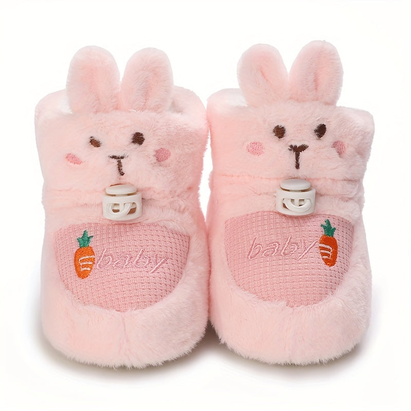 Chaussures d'hiver pour nouveau-nés 0-1 an, bottes chaudes doublées peluche avec motifs mignons, semelles souples, chaus