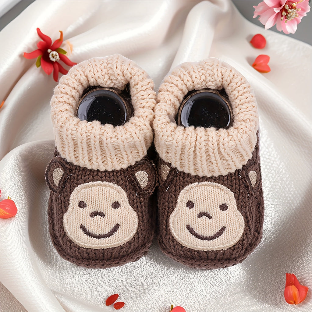1 Paire de Chaussons Tricotés Mignons à Motifs Animaux pour Automne/Hiver - Chaussons Confortables à Enfiler pour Tout-P