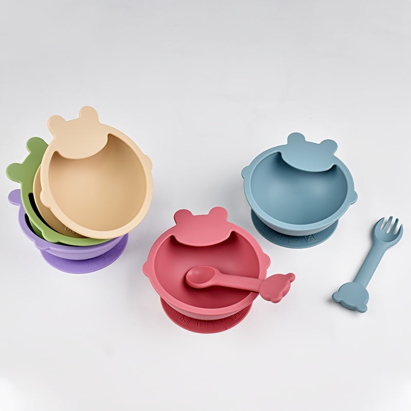 Lot de 3 pièces ensemble de vaisselle pour tout-petits en silicone alimentaire, bol à ventouse pour bébé motif cartoon, 
