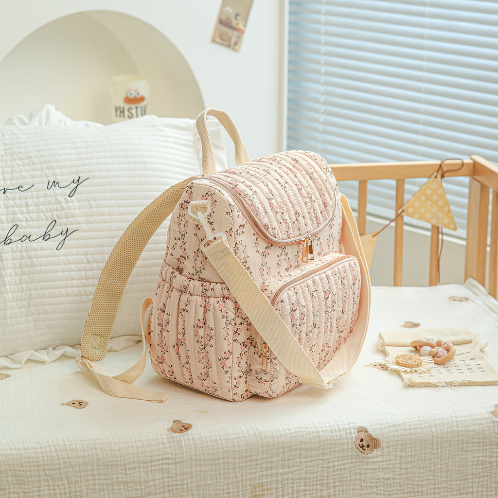 Sac à dos mère en fleurs grande capacité, sac de maternité matelassé — Monptitlou