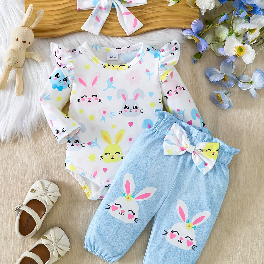 Tenues thème lapin - blouse manches longues et pantalon avec nœud et — Monptitlou