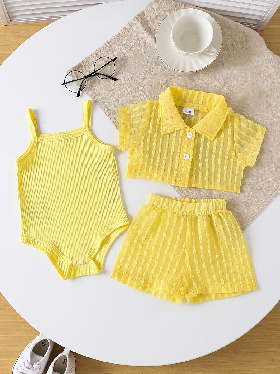 Ensemble 3 pièces pour bébé fille : barboteuse à bretelles — Monptitlou
