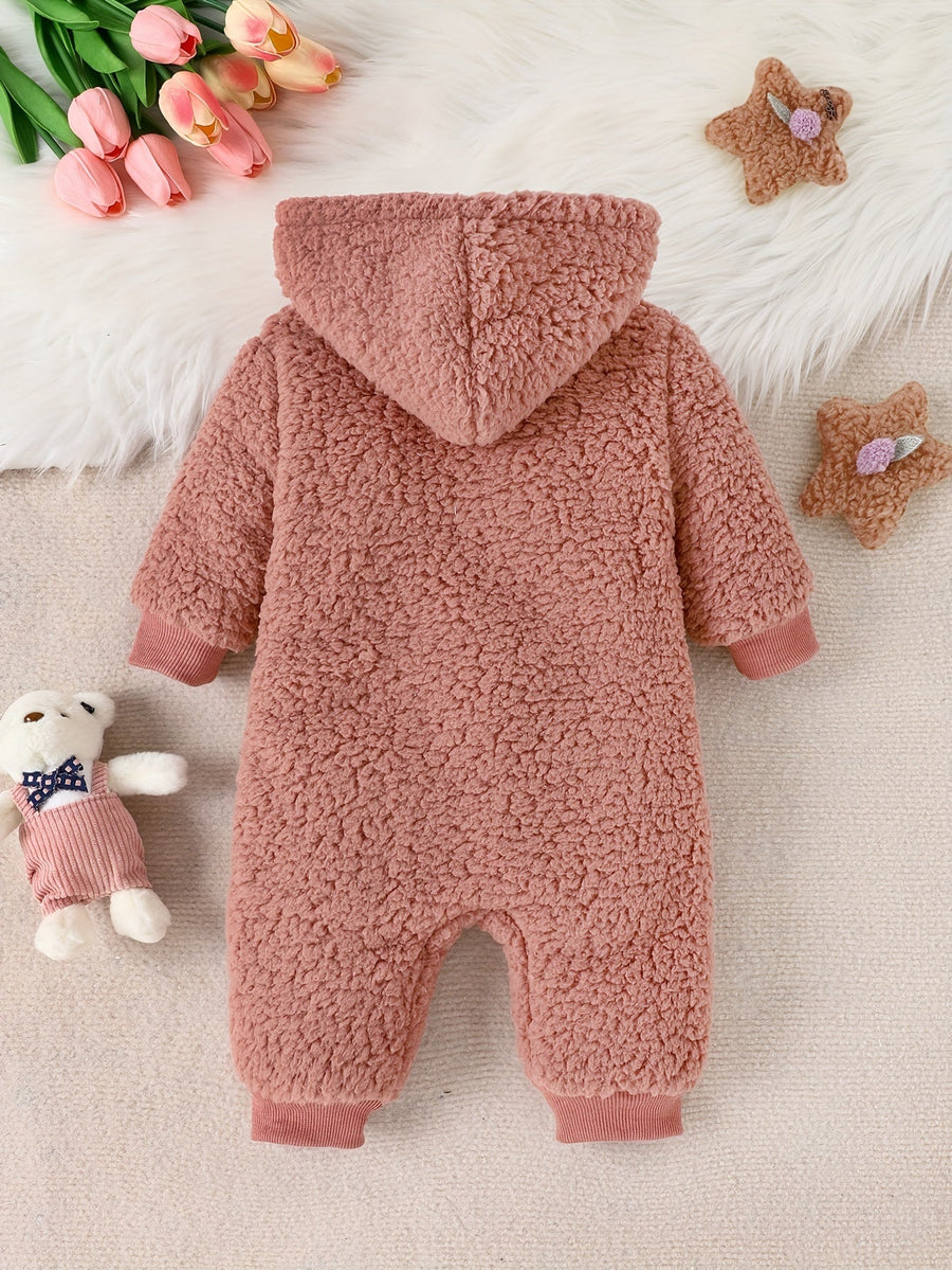 Combinaison chaude d'automne et d'hiver pour bébés filles et garçons avec fourrure mignonne en plein air à capuche
