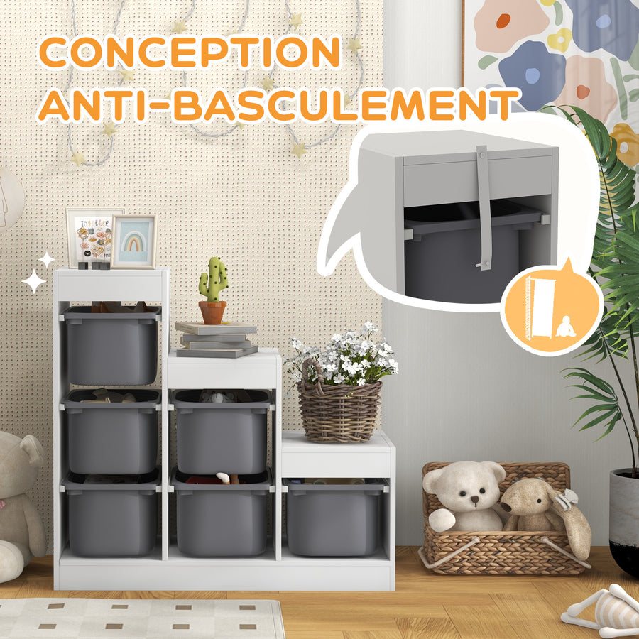 Meuble de rangement pour jouets avec 6 bacs amovibles et 3 niveaux — Monptitlou