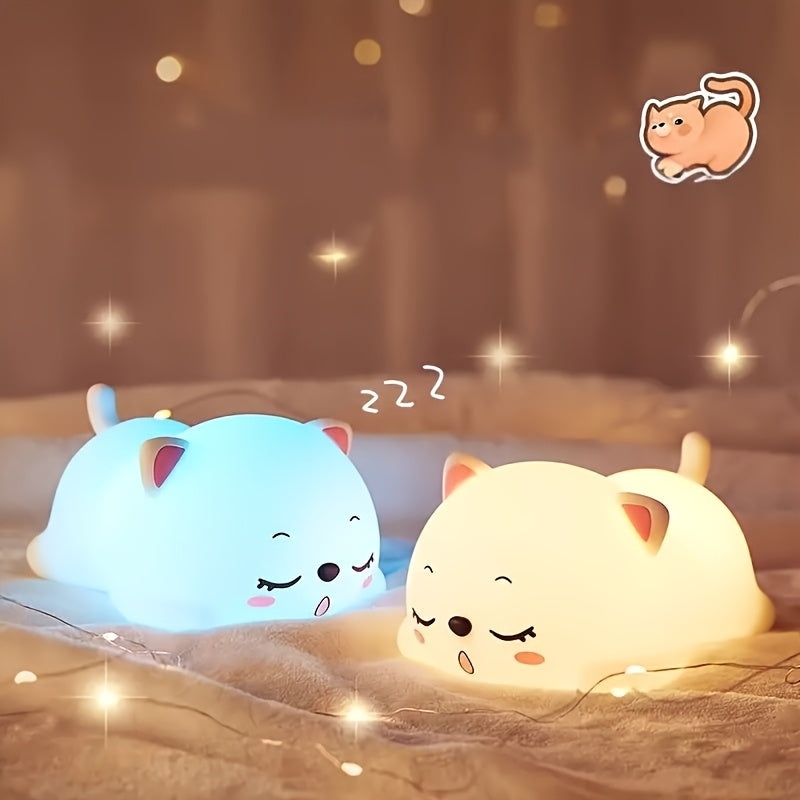 Veilleuse Chat Mignon, Lampe LED en Forme de Chat Endormi — Monptitlou