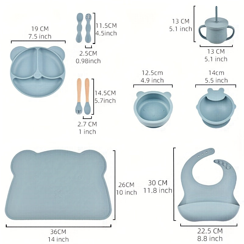 Ensemble de couverts bébé 10 pièces, assiettes en silicone — Monptitlou
