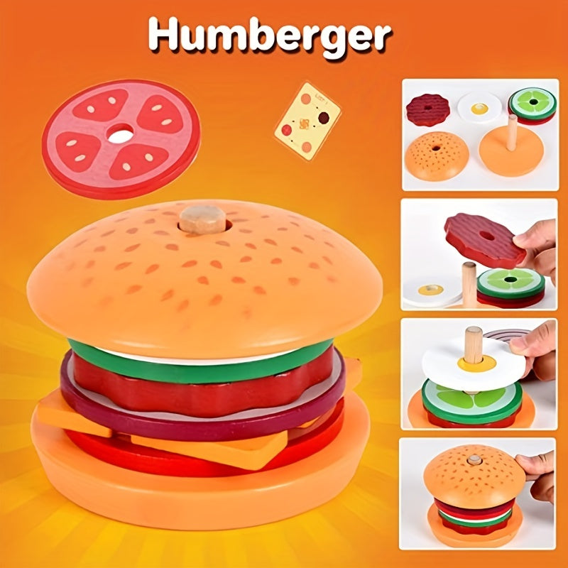 Lot de jouets en bois à empiler en forme de hamburger — Monptitlou