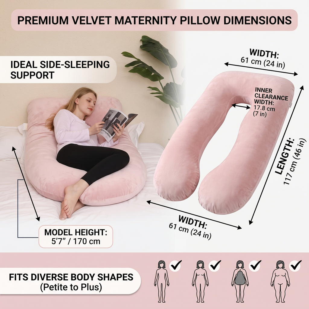 Oreiller de grossesse en velours en forme de U pour dormir sur le côté — Monptitlou