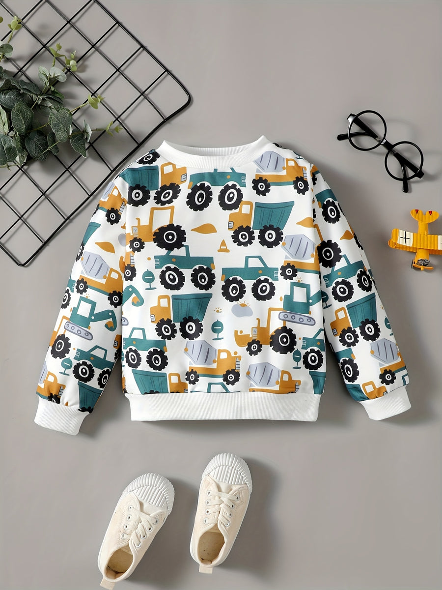Pull à manches longues pour garçon, motif patchwork et imprimé cartoon — Monptitlou