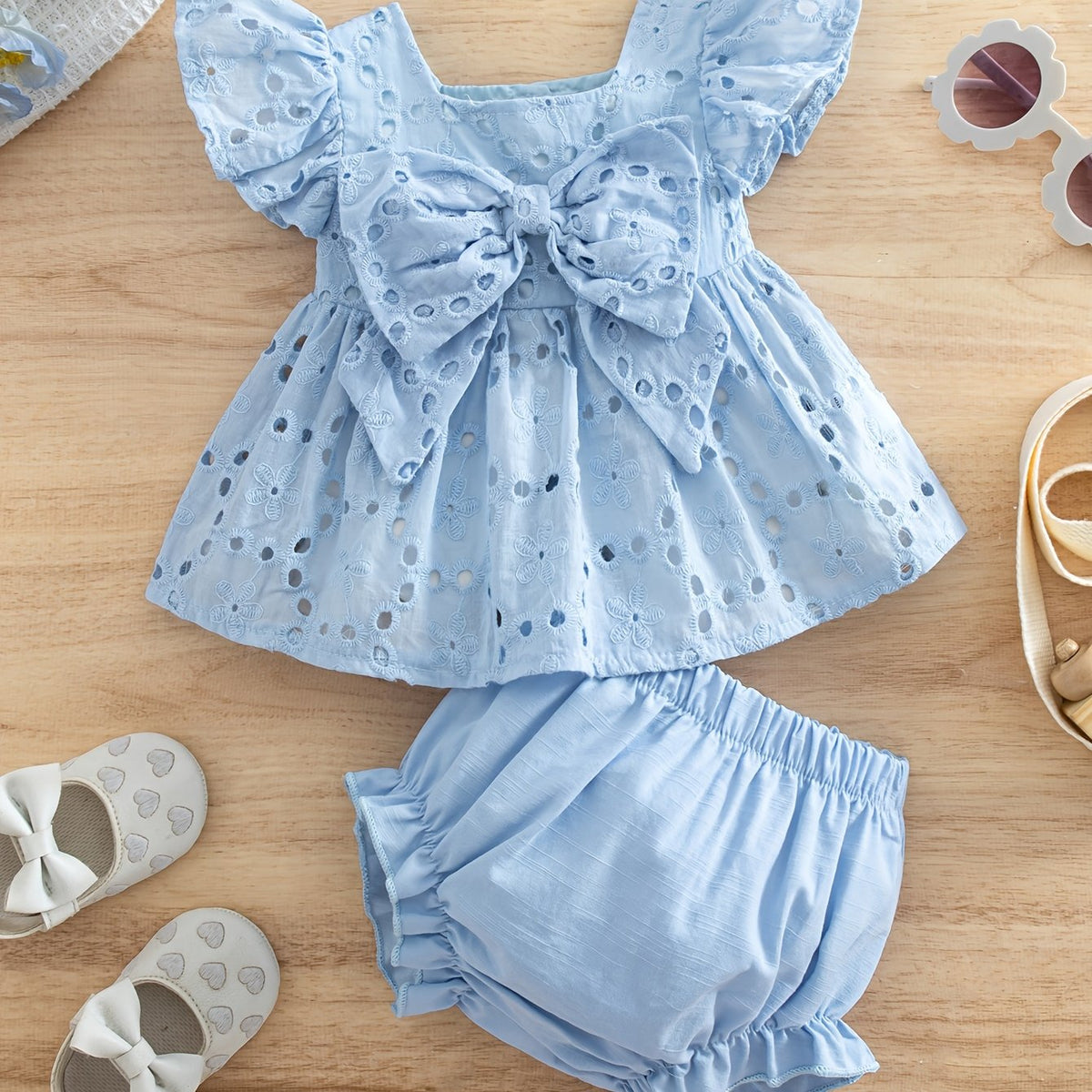 Ensemble été pour bébé fille : haut décontracté et mignon avec nœud — Monptitlou Image